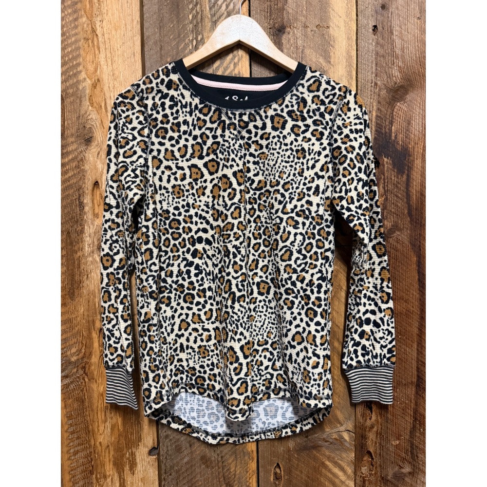 RJ Salvage Leopard Animal Print Long Sleeve Thermal Top Womens Small Cozy